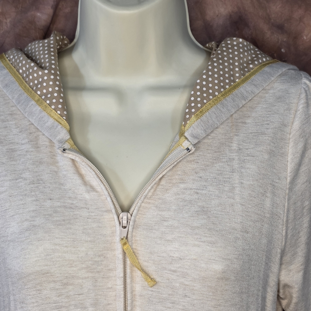 Evy's Tree Emma Ruffle Hoodie Long Sleeve Zip Front Heather Oatmeal Gold Coco M - Picture 3 of 7
